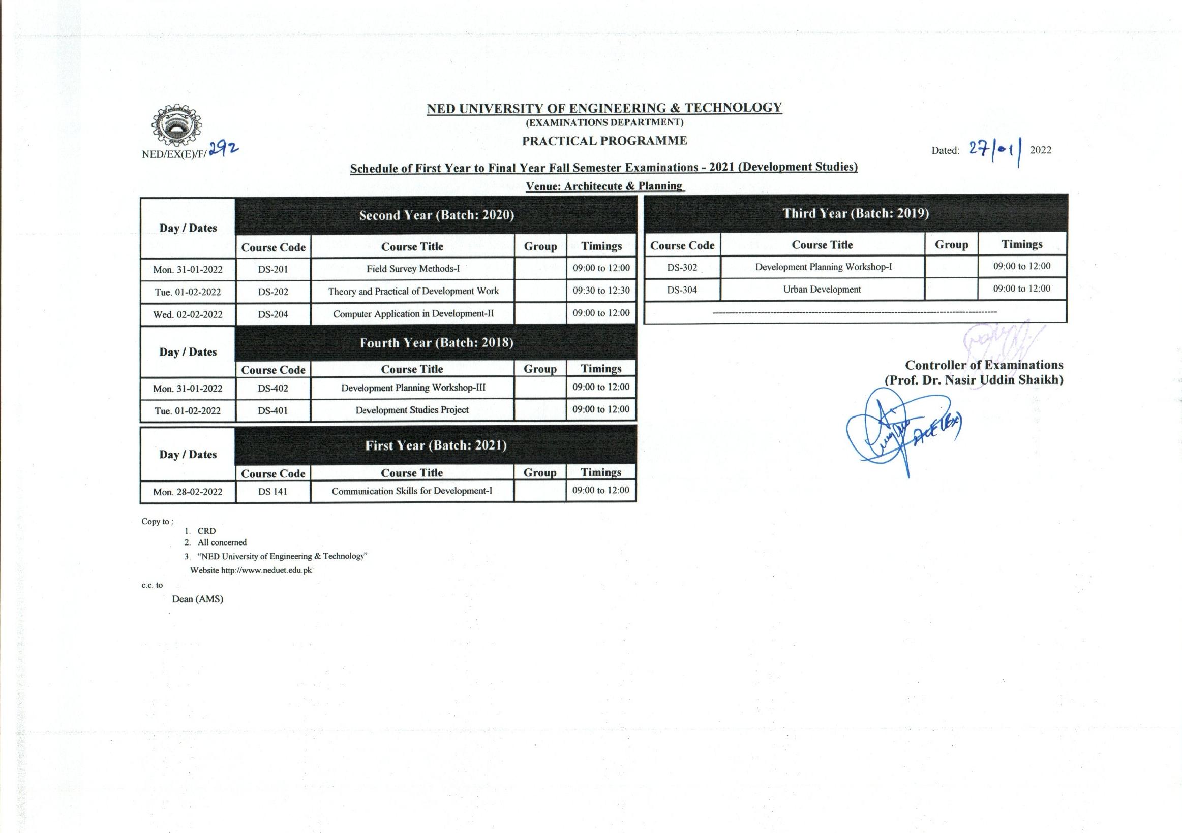 NEDUET BS Development Studies Fall Practical Exams 2021 Schedule 2022 neduet-bs-development-studies-fall-practical-exams-2021-schedule-2022