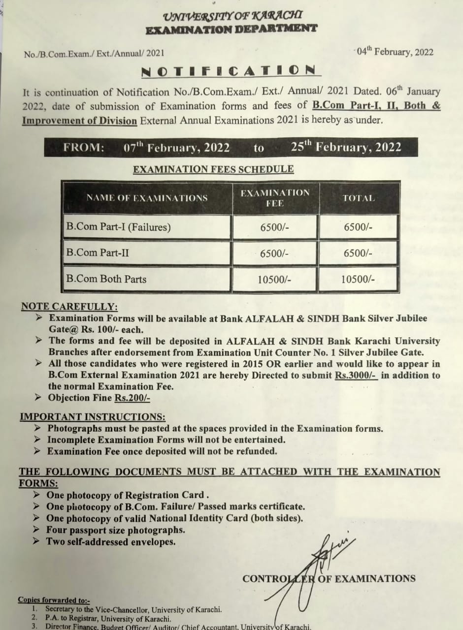UoK External Annual Exams Forms Schedule 2021 2022 Result.pk