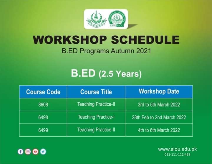 AIOU B.Ed Autumn Semester Schedule 2021 Result.pk