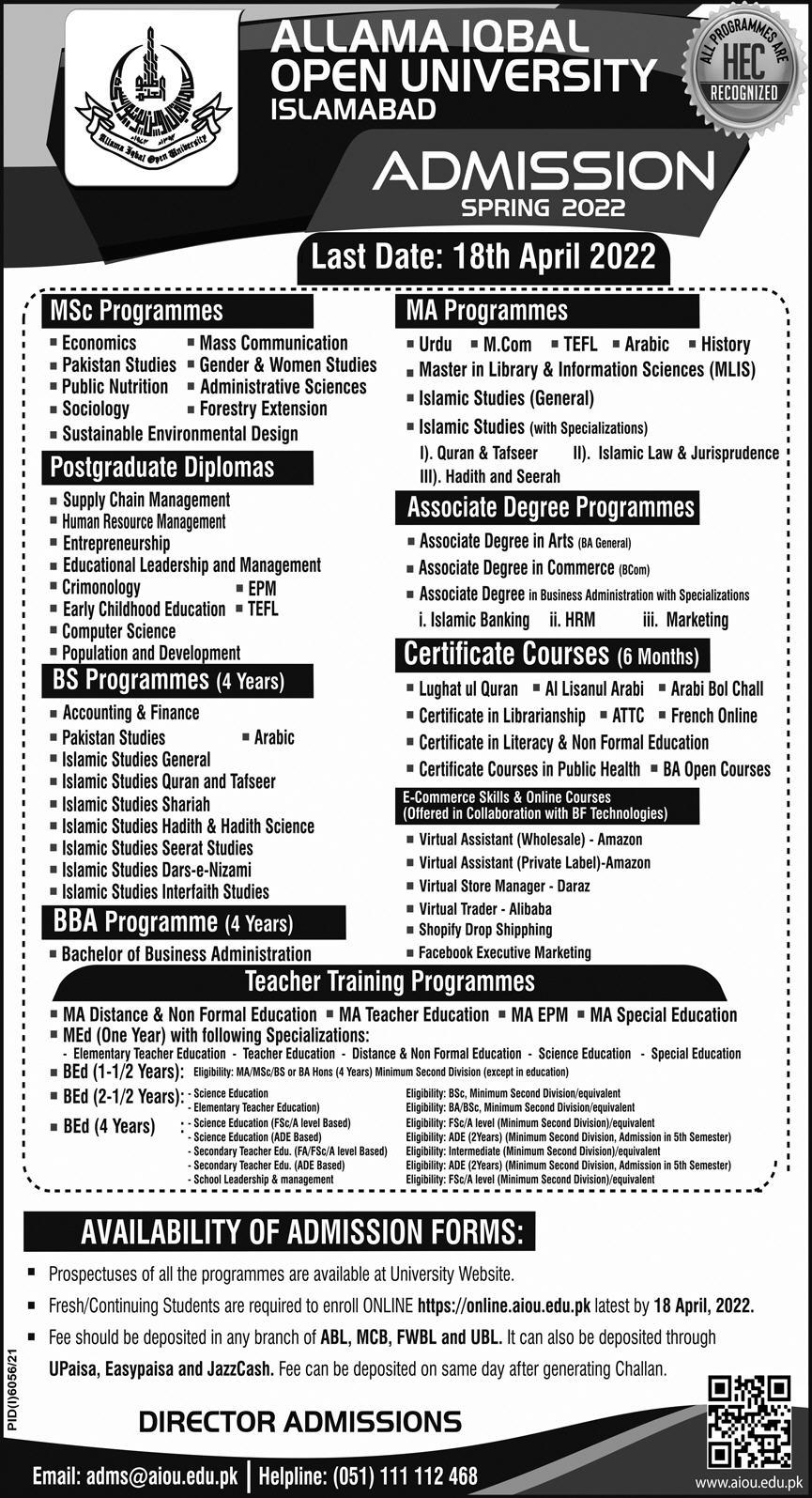 Aiou Bs Bba Ma Msc Admissions 2022 Result Pk Aiou Bs Bba Ma Msc Admissions 2022 Result Pk