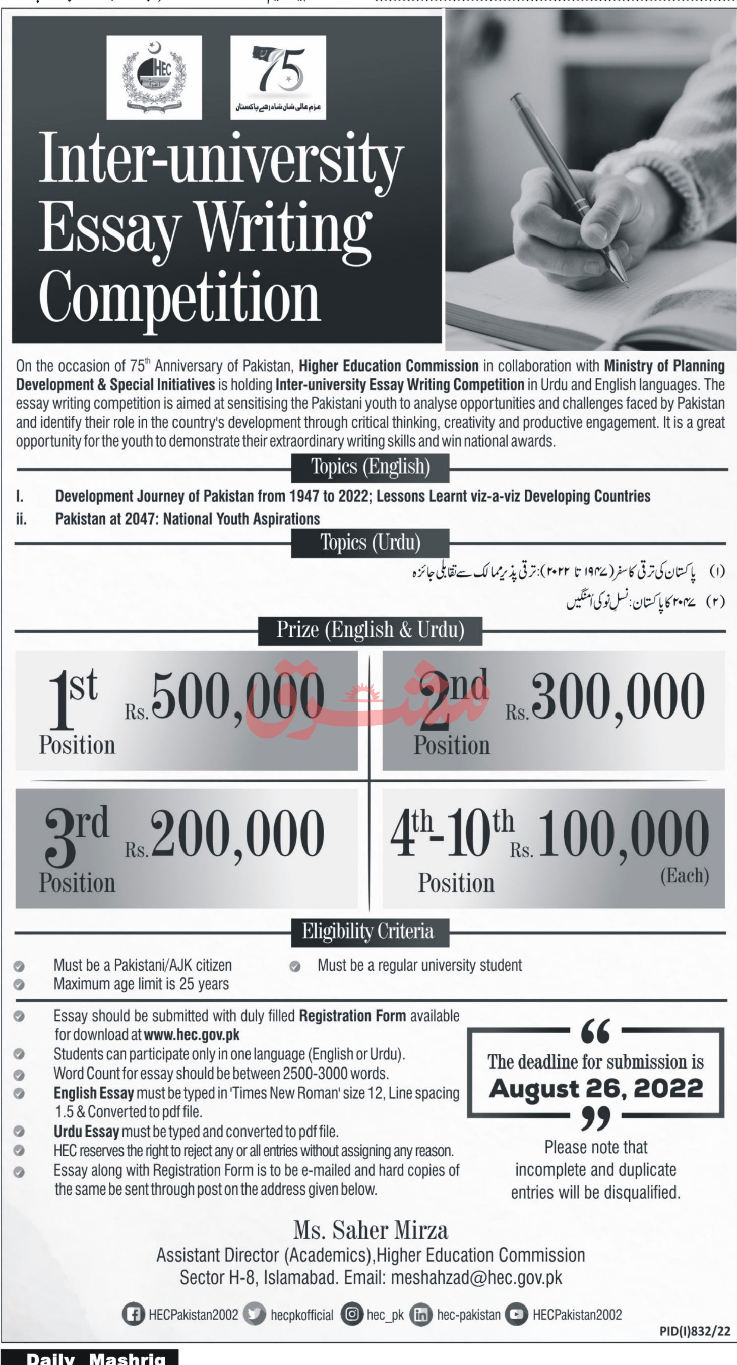 hec inter university essay competition result