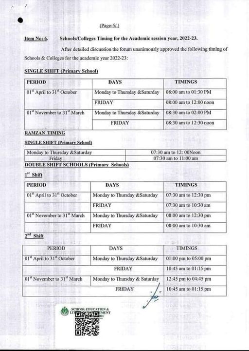 Sindh Schools & Colleges Academic Year 202223 and Ramadan Timings