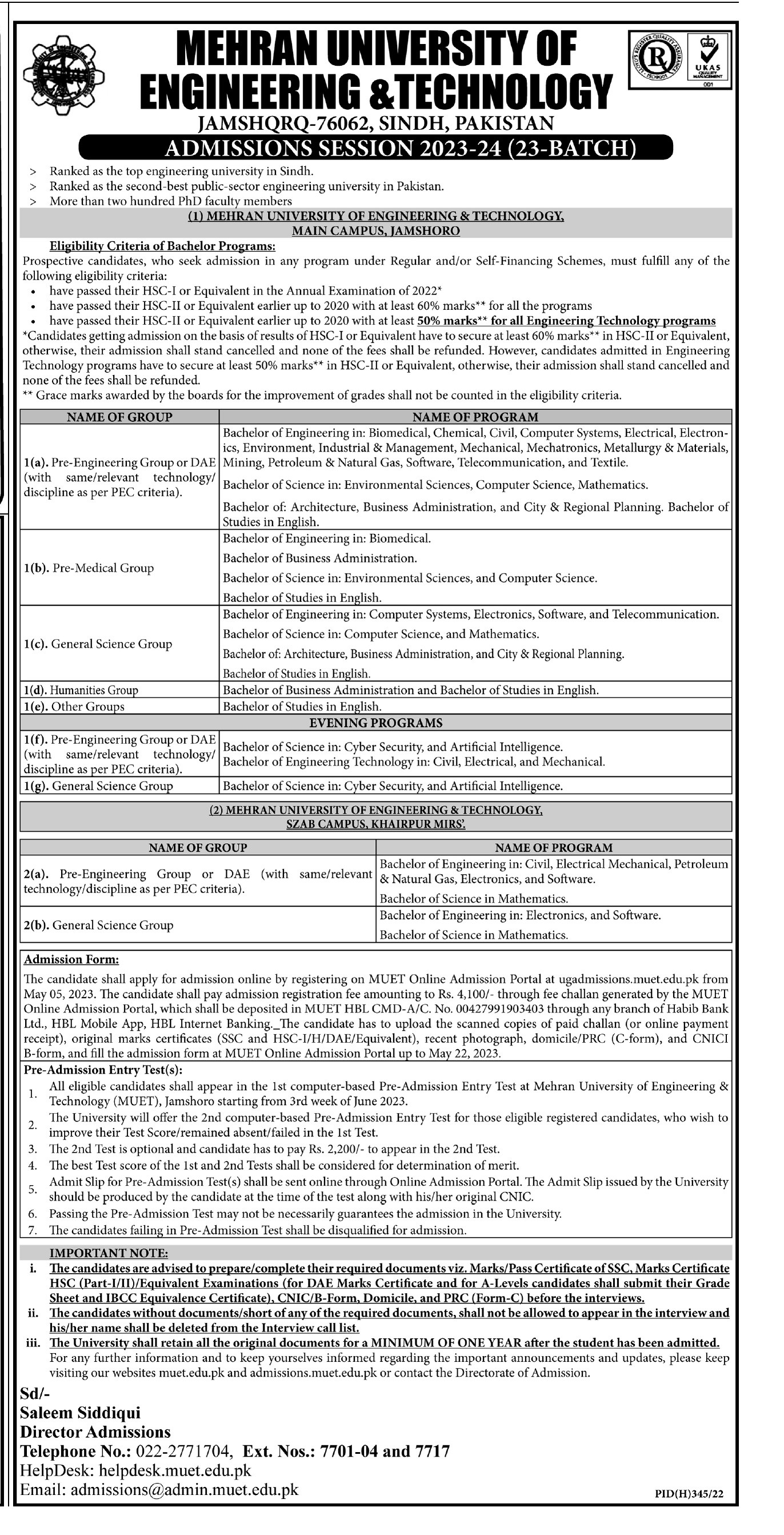 MUET BS Programs Admission for the Session 2023 2025 Result.pk