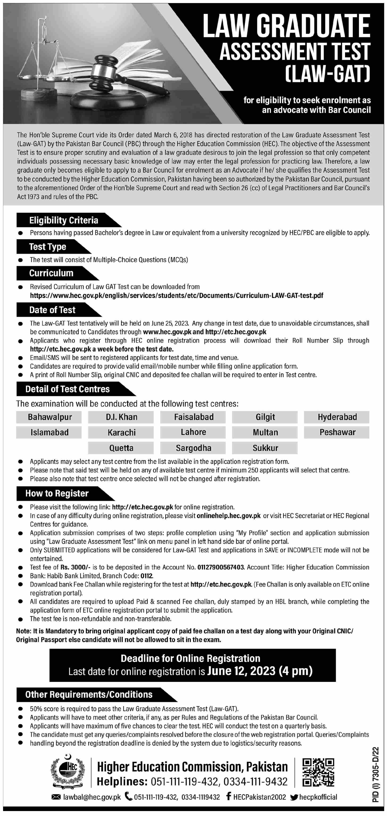HEC Law Graduate Assessment Test LGAT for the Year 2023 Result.pk