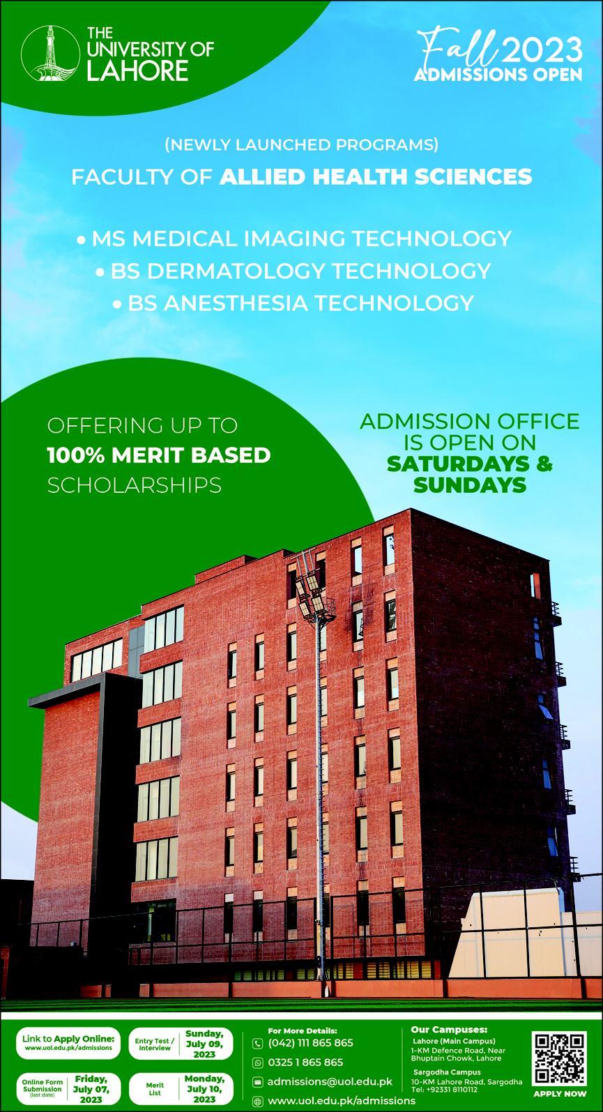 UOL Sargodha Online MA MSc Admission 2024