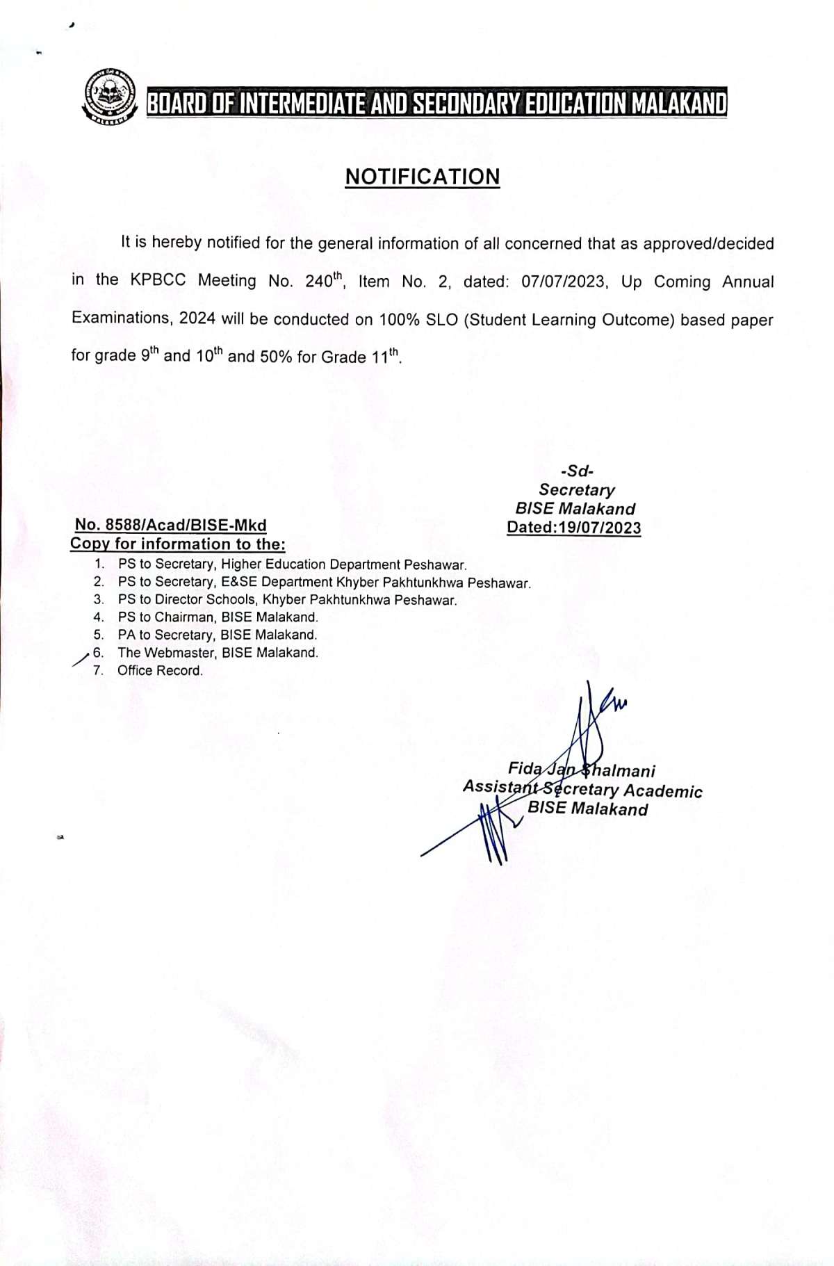 BISE Malakand SSC & Inter Classes SLO Based Papers 2024 Result.pk