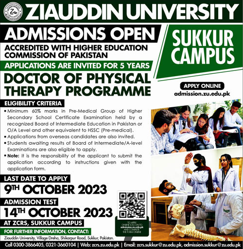 Ziauddin university sukkur campus admissions 2023 result pk