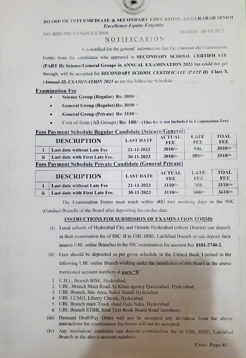 Inter Date Sheet 2025 BISE Hyderabad Board biseh Online