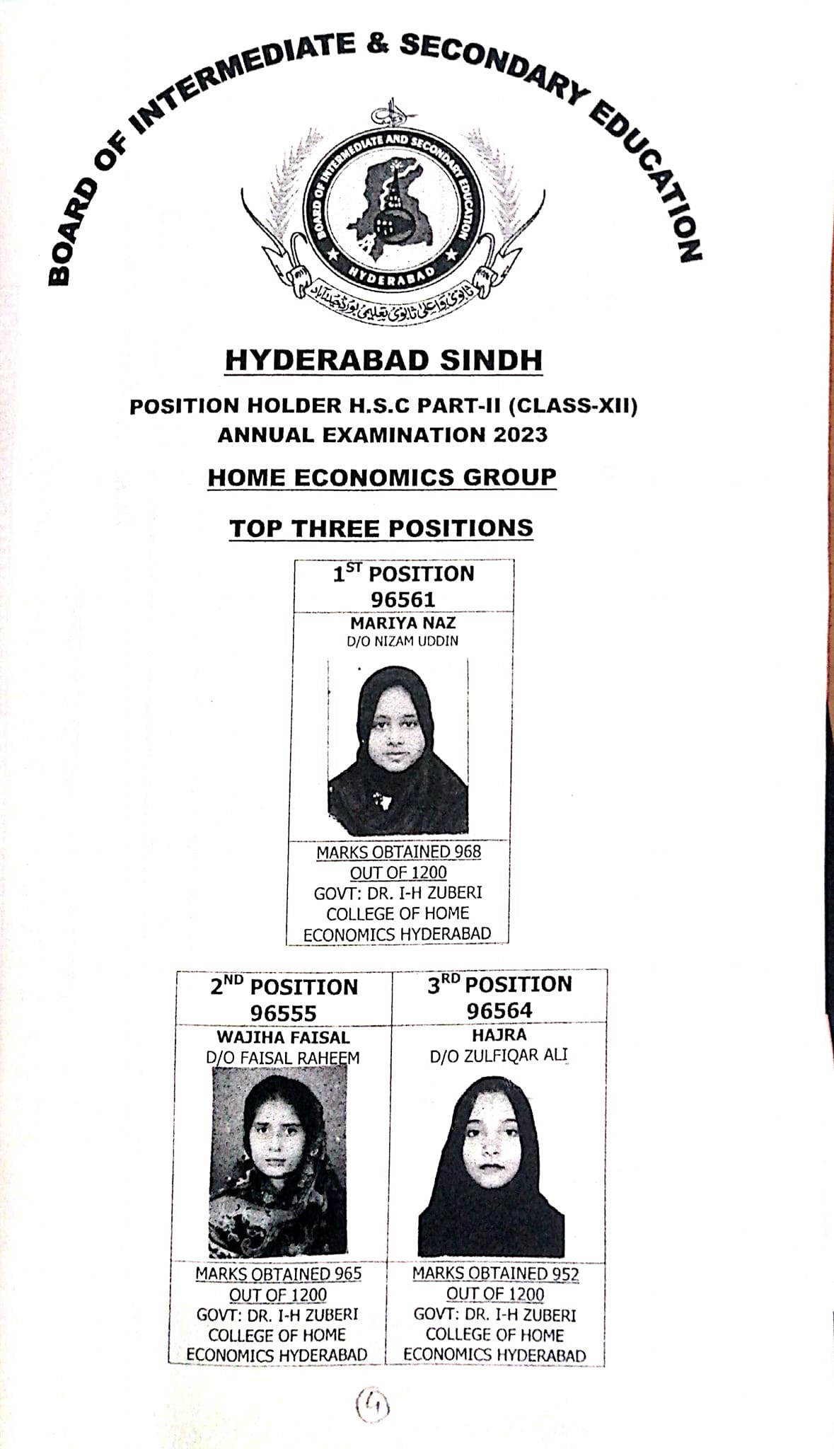 BISE Hyderabad Board Inter Position Holders 2024 HSSC 12th 11th Toppers