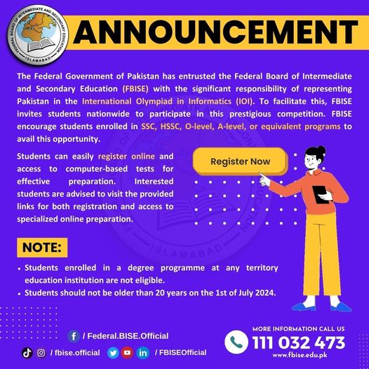 Federal Board Initiates IOI Online Registration 2024 Result.pk