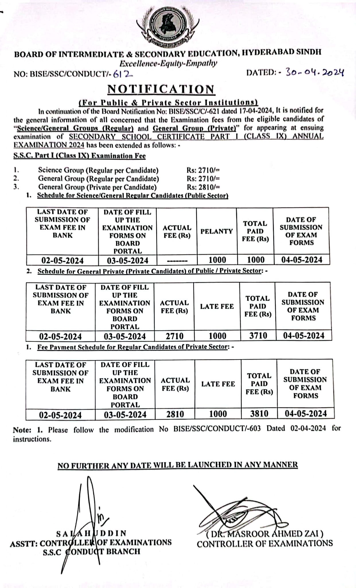 BISE Hyderabad 9th Class Annual Exams 2024 Forms Schedule Result.pk