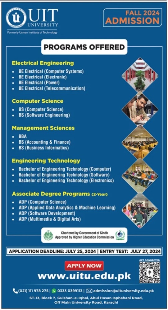UIT University of Information Technology BS BBA Karachi Admission 2024 ...