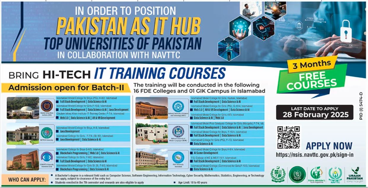 NAVTTC Admissions for Batch II of Hi Tech IT Training Courses Session ...