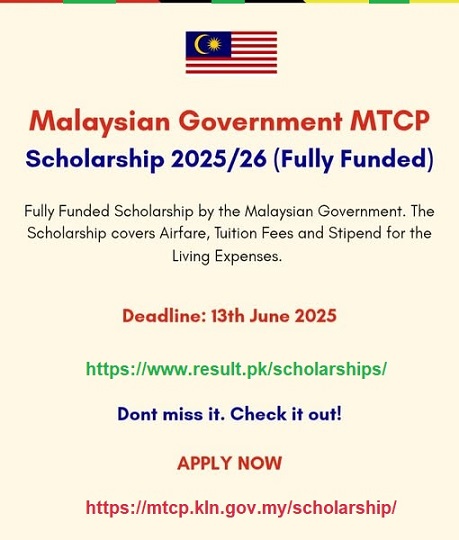 MTCP Scholarship 2025/26 Study in Malaysia Fully Funded! Result.pk
