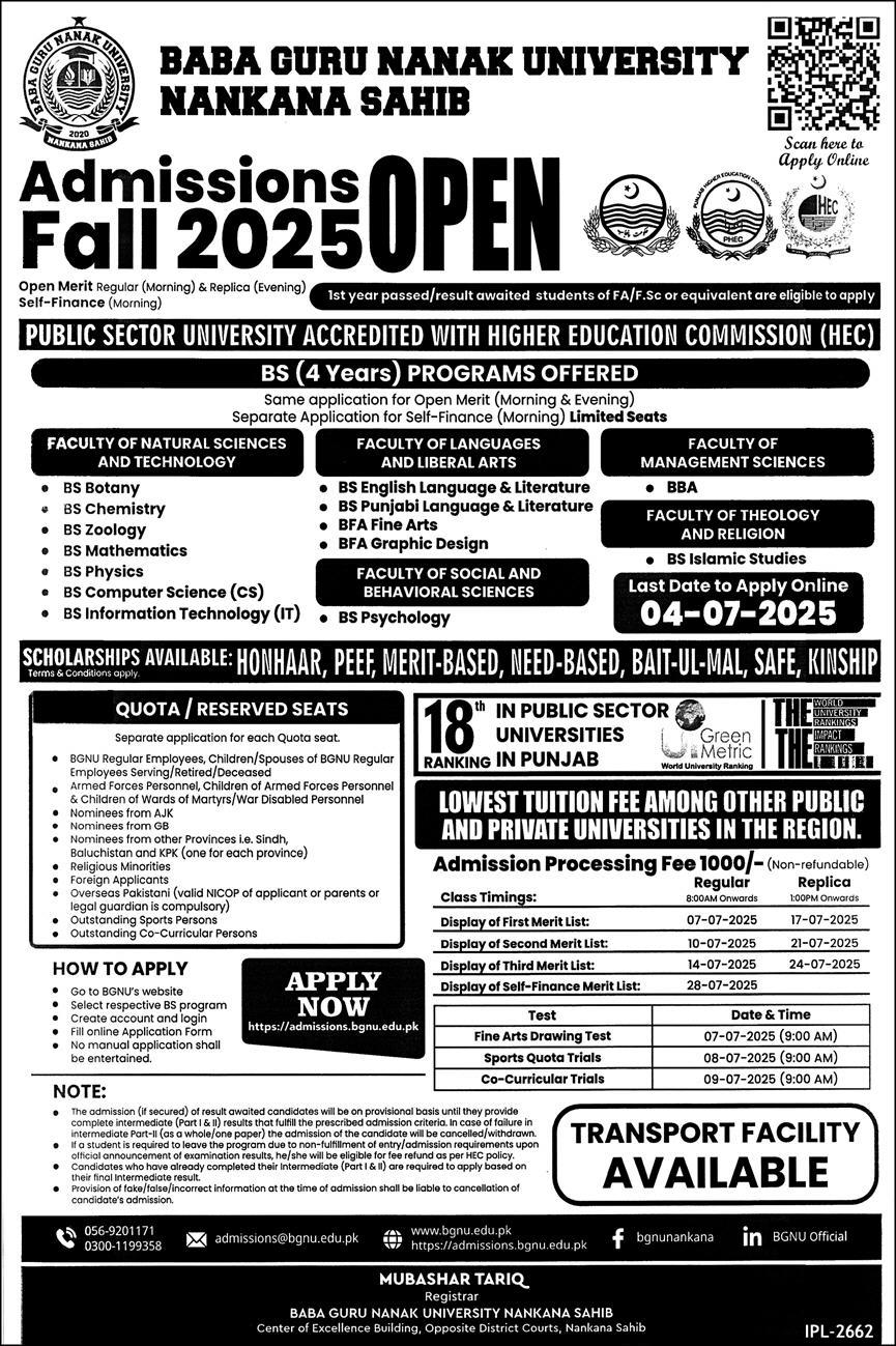 Bgnu St BGNU Admission 2025 Undergraduate Degree Programs Result.pk