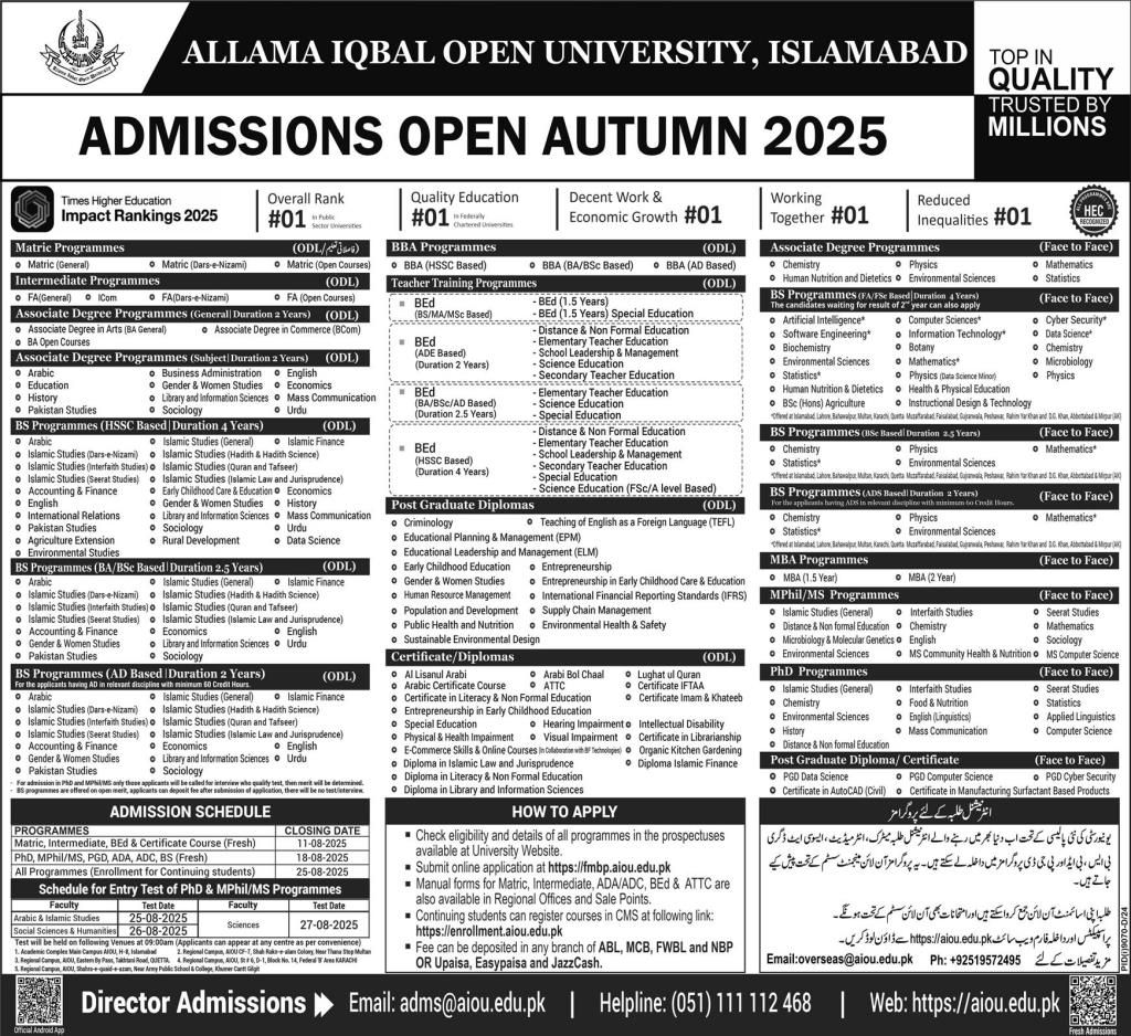Aiou Llb Program AIOU Admissions 2025 Bachelor Degree Programs Result.pk