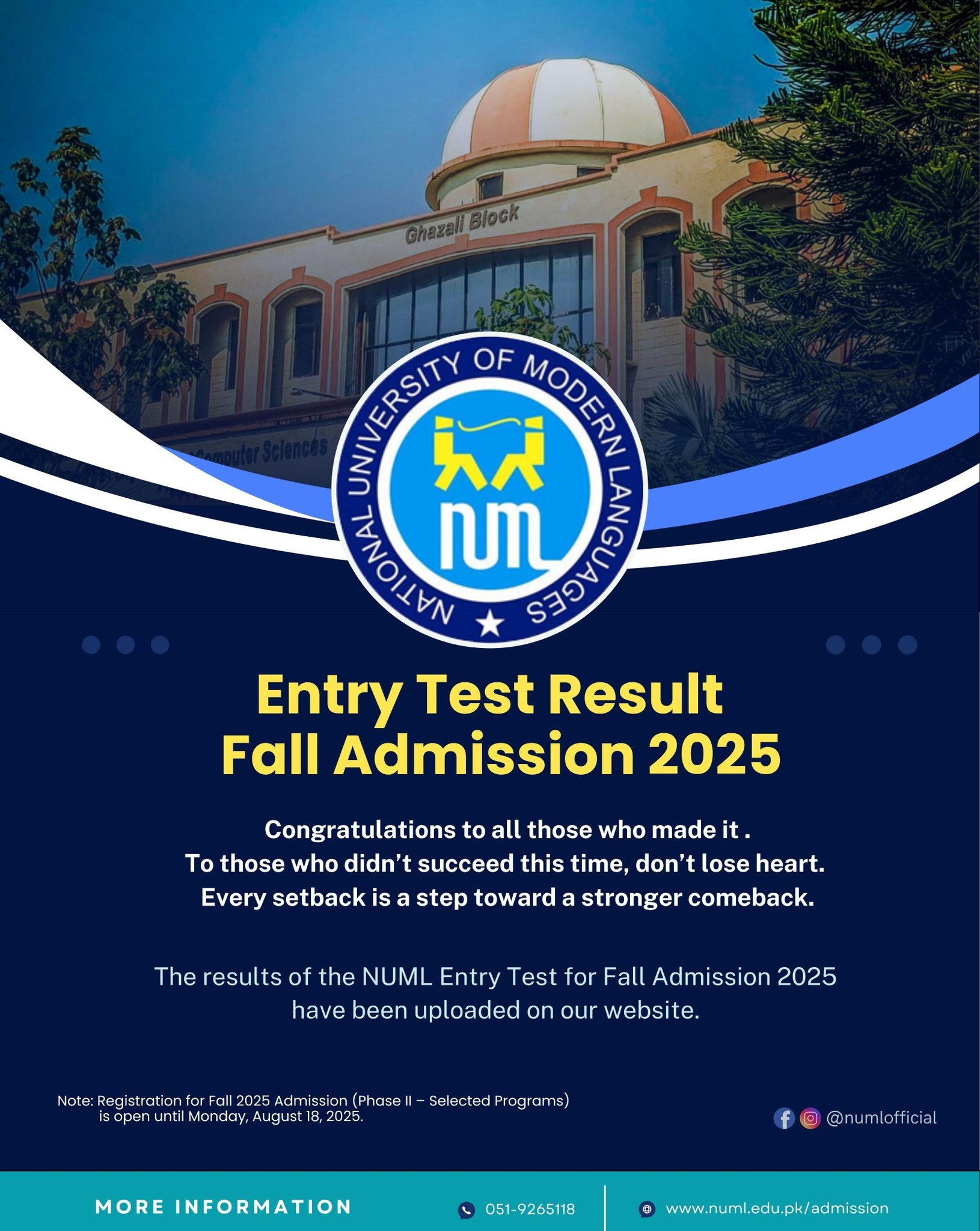 NUML Entry Test Result 2025 & Merit List for Fall Admissions Announced