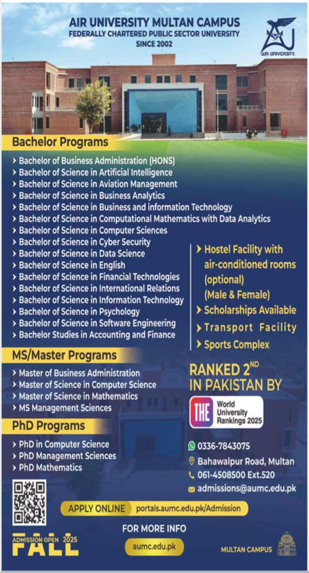 Air University Admissions 2025 Bachelor Degree Programs Result.pk