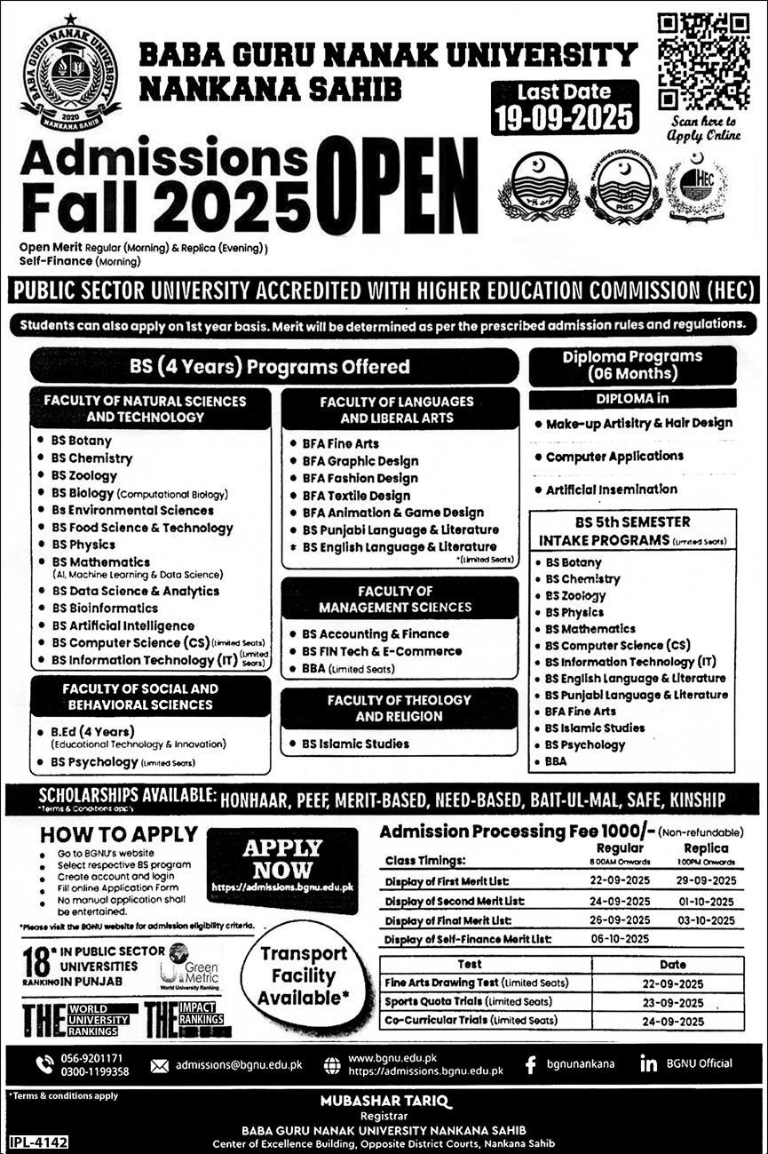 BGNU Admission 2025 Undergraduate Degree Programs Result.pk