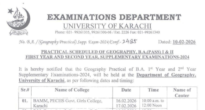 UoK BA Geography Supply Practical Exams 2024 Schedule