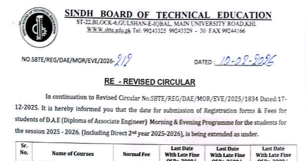 SBTE DAE Annual Exams 2026 Forms Submission Schedule