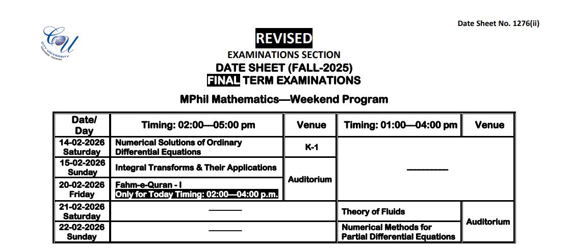 CUSIT Date Sheet 2026 Released for MS, MPhil, MBA and PGDCP Exams
