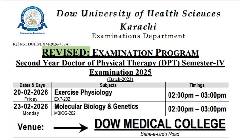 DUHS Date Sheet 2026 Released for DPT Exams