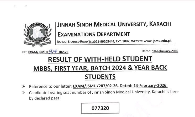 JSMU Result 2026 Announced for MBBS 1st Year Withheld Student