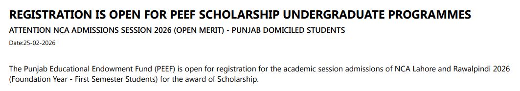 NCA Scholarship Registration Notice 2026 for PEEF UG Programs