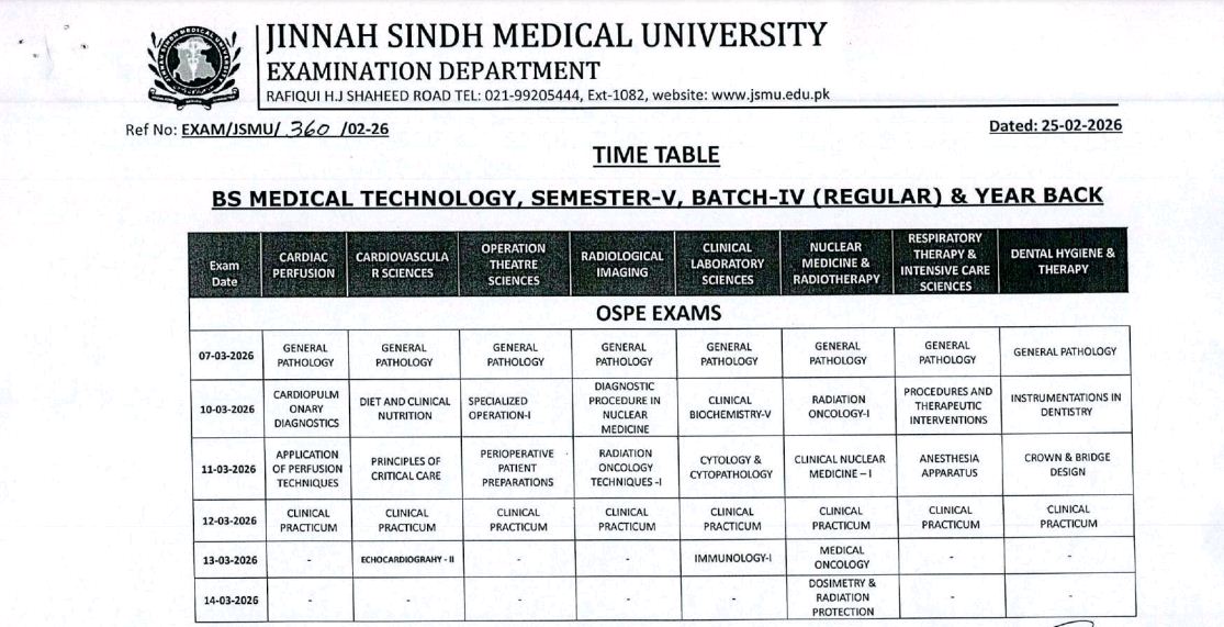 JSMU Time Table 2026 Announced for BSMT & BSOT Programs