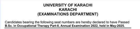 UoK BSc Occupational Therapy Annual Exam 2022 Results Out