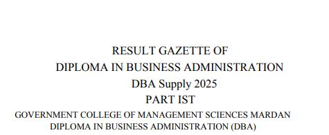 KPBTE Peshawar DBA Supplementary Result 2025 Gazette