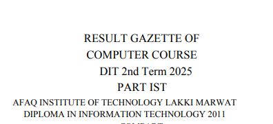 KPBTE Peshawar DIT 2nd Term Result 2025 Gazette Download
