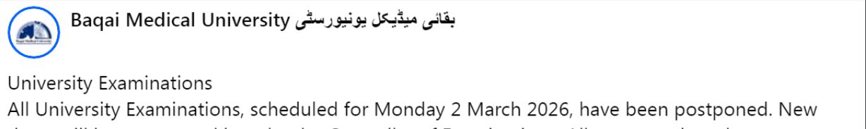 BMU Exam Postponement Notice 2026 for All University Exams Released