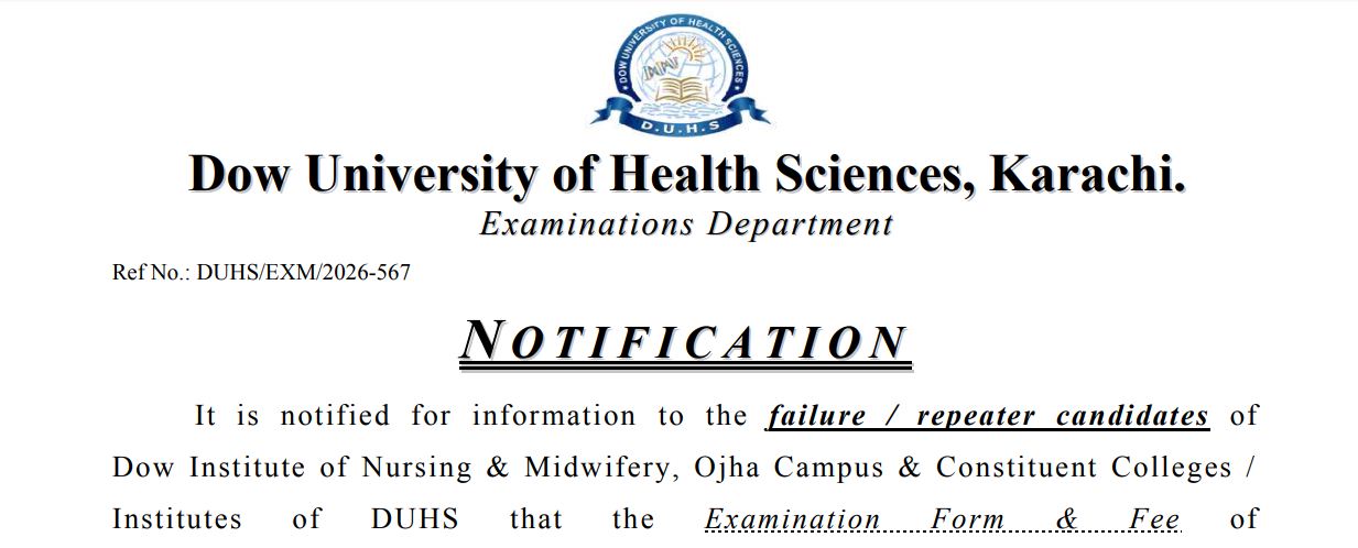 DUHS Exam Form & Fee Notice 2026 for BSN and Post RN BSN Retake Exams