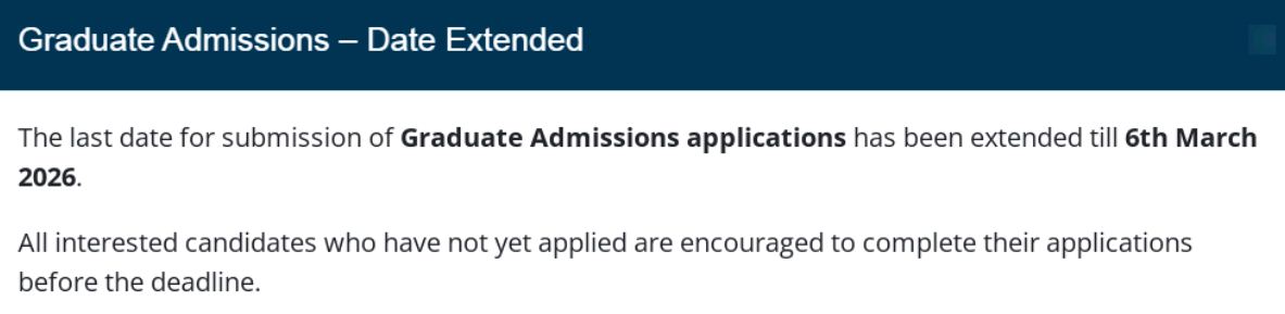 USTB Application Deadline Extension Notice 2026 for PG Admissions Announced