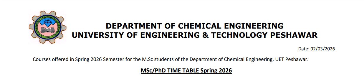 UETP Releases Chemical Engineering Time Table 2026
