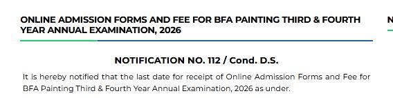 Punjab University BFA 3rd & 4th Year Exam Fee Details 2026