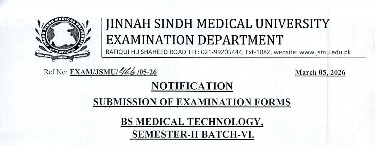 JSMU Announces Exam Form Submission Schedule for BSMT Semester II Batch VI