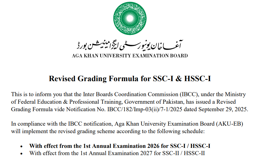 AKUEB Board Karachi Updates Grading Formula for SSC & HSSC