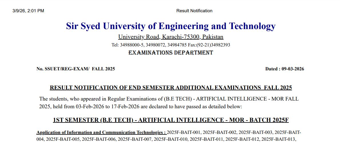 SSUET Result 2026 Declared for UG Programs
