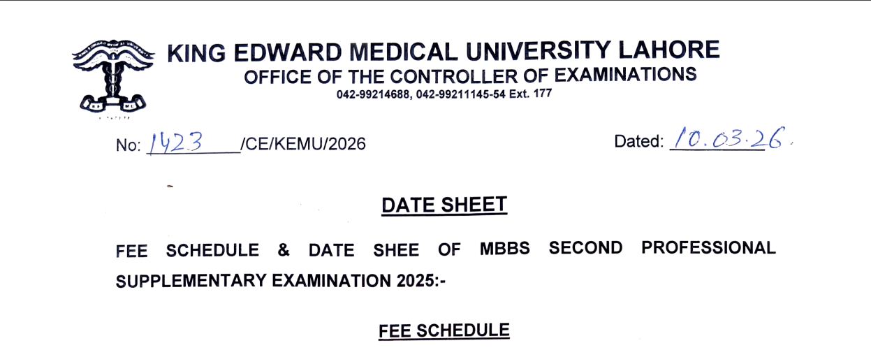 KEMU Date Sheet 2026 Released for MBBS & BSc AHS Exams