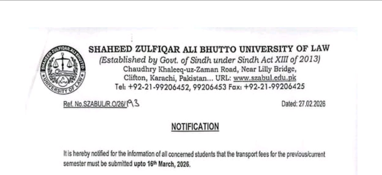 SZABUL Transport Fee Submission Notice 2026 for Current Semester Released