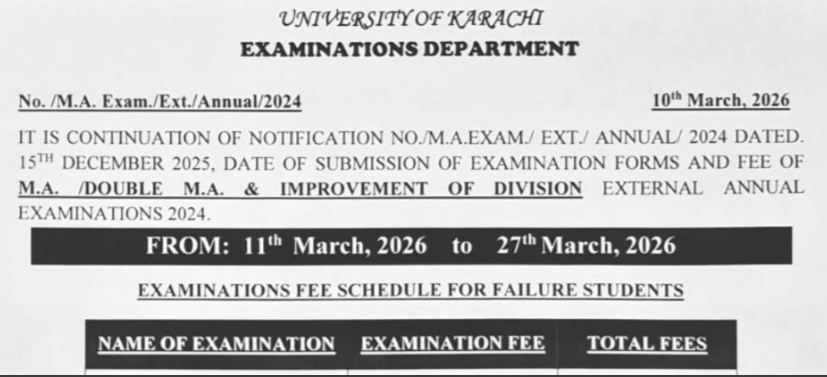 UoK MA Double MA External Annual Exams 2025 Forms Schedule