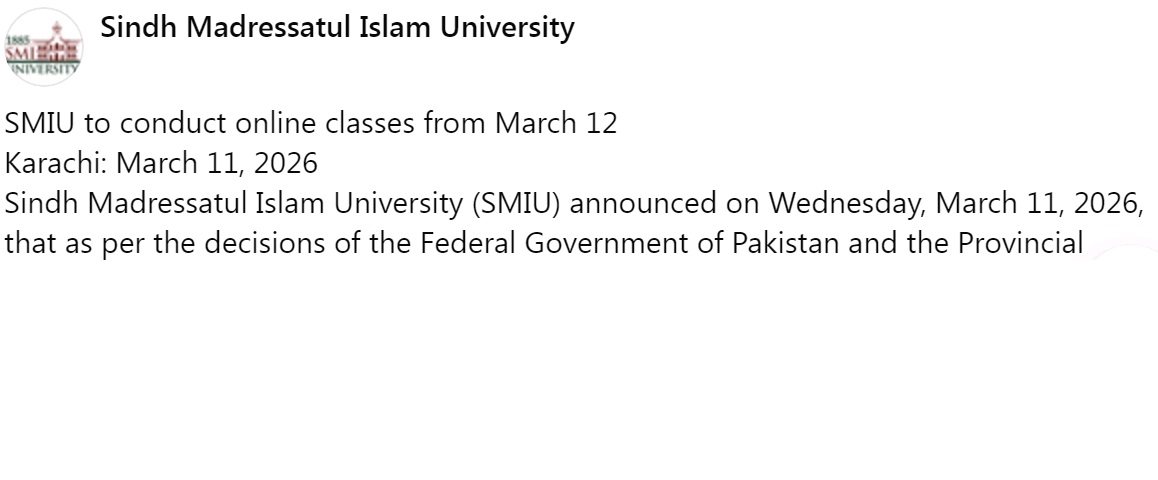 SMIU Online Classes Notice for March 2026 Issued