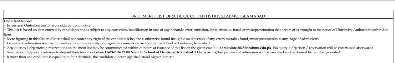 SZABMU 36th Merit List 2026 Released for BDS Admissions
