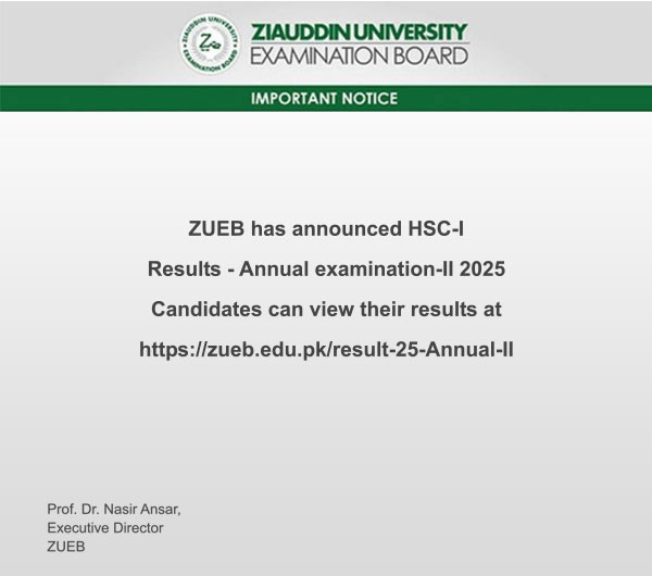 ZUEB Karachi HSC Part 1 Annual-II Exams Result 2025