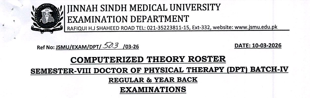 JSMU Date Sheet 2026 Announced for DPT Semester VIII Batch IV Exams