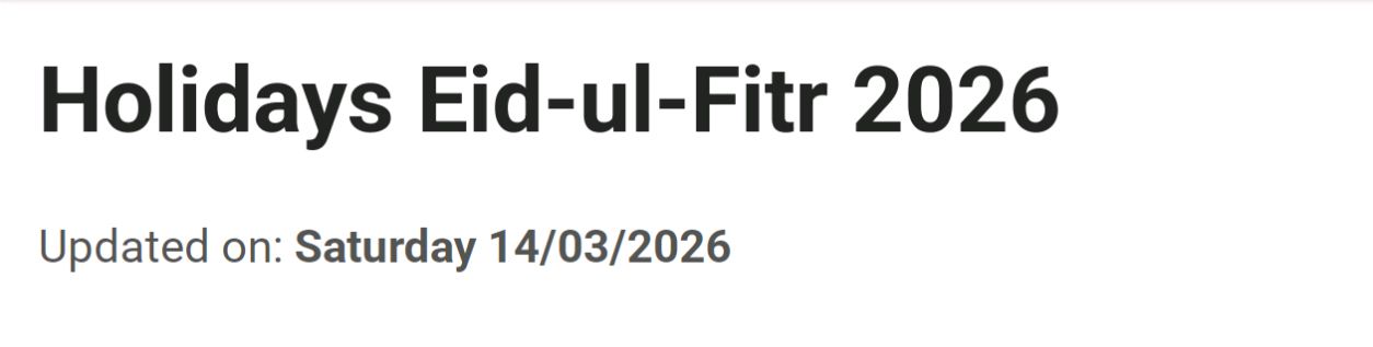 GU Holiday Notice 2026 Announced for Eid Ul Fitr Holidays