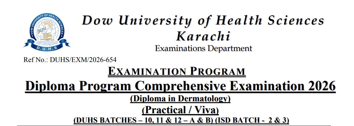 DUHS Exam Schedule 2026 for D Derm Program Released